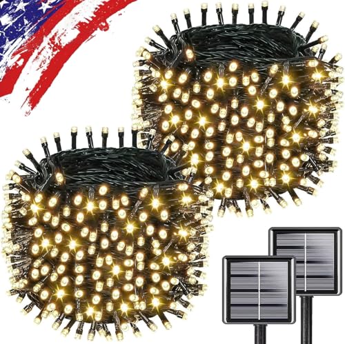 KAQ Upgrade 2Pack 500LED Solar String Lights for Outside, 180FT Solar Christmas String Lights Outdoor with 8 Modes, IP65 Waterproof Outdoor Twinkle Light, Garden Xmas Tree Christmas Decoration, Warm White - Image 1