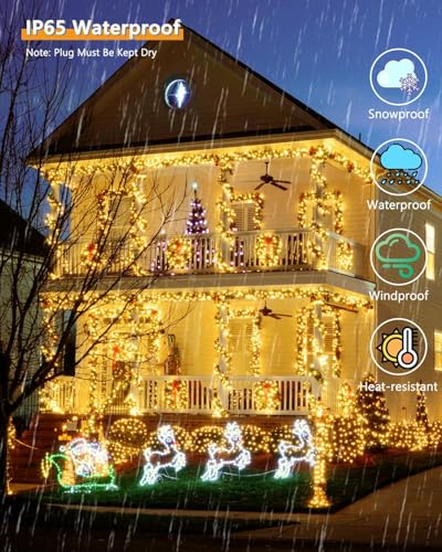 KAQ Upgrade 2Pack 500LED Solar String Lights for Outside, 180FT Solar Christmas String Lights Outdoor with 8 Modes, IP65 Waterproof Outdoor Twinkle Light, Garden Xmas Tree Christmas Decoration, Warm White - Image 4