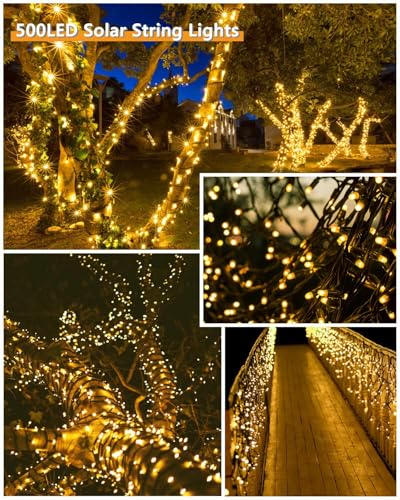 KAQ Upgrade 2Pack 500LED Solar String Lights for Outside, 180FT Solar Christmas String Lights Outdoor with 8 Modes, IP65 Waterproof Outdoor Twinkle Light, Garden Xmas Tree Christmas Decoration, Warm White - Image 2
