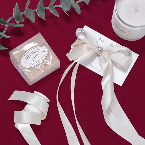 YAMA Ivory Double Face Satin Ribbon 5/8 Inch 25 Yards Ivory Silk Ribbon for Gift Package Wrapping,Floral Design,Hair Bow Clip Making,Crafting,Sewing,Wedding Decor - Image 5