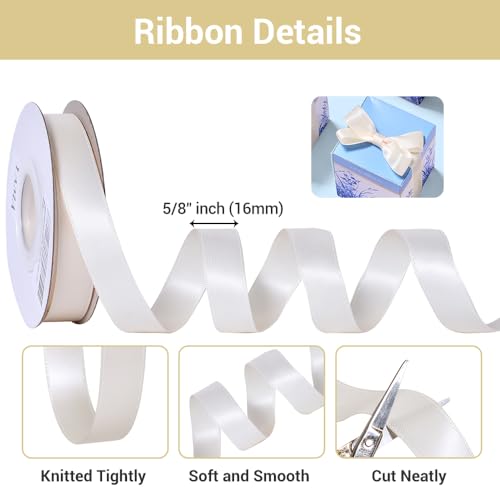 YAMA Ivory Double Face Satin Ribbon 5/8 Inch 25 Yards Ivory Silk Ribbon for Gift Package Wrapping,Floral Design,Hair Bow Clip Making,Crafting,Sewing,Wedding Decor - Image 2