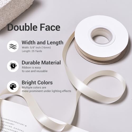 YAMA Ivory Double Face Satin Ribbon 5/8 Inch 25 Yards Ivory Silk Ribbon for Gift Package Wrapping,Floral Design,Hair Bow Clip Making,Crafting,Sewing,Wedding Decor - Image 3