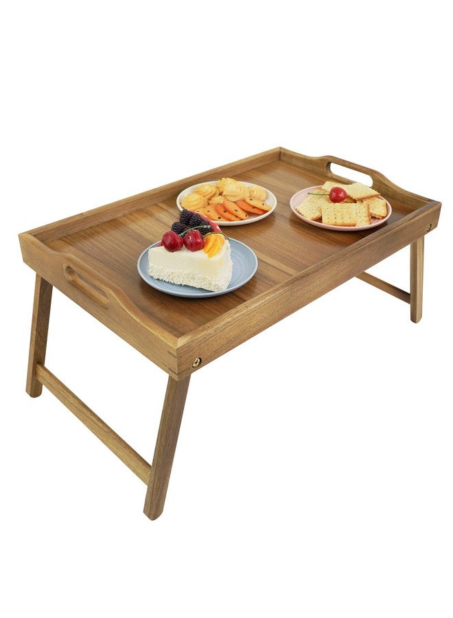 Utoplike Acacia Bed Tray Table for Eating, Large Breakfast Tray with Folding Legs, Wood Serving Trays for Laptop Working - Image 1