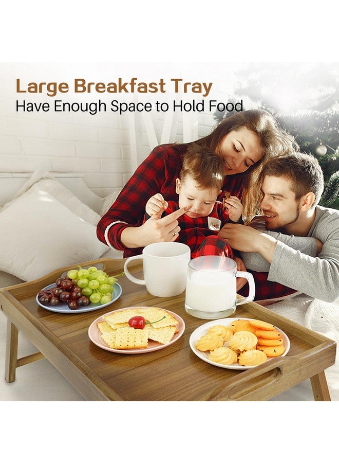 Utoplike Acacia Bed Tray Table for Eating, Large Breakfast Tray with Folding Legs, Wood Serving Trays for Laptop Working - Image 2