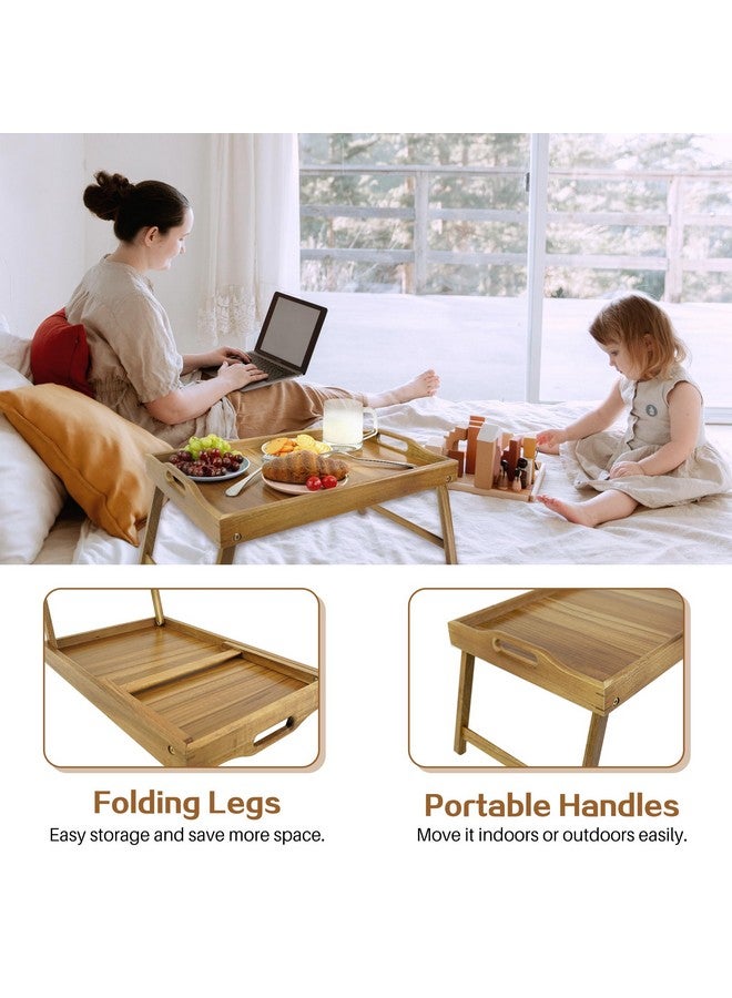 Utoplike Acacia Bed Tray Table for Eating, Large Breakfast Tray with Folding Legs, Wood Serving Trays for Laptop Working - Image 3