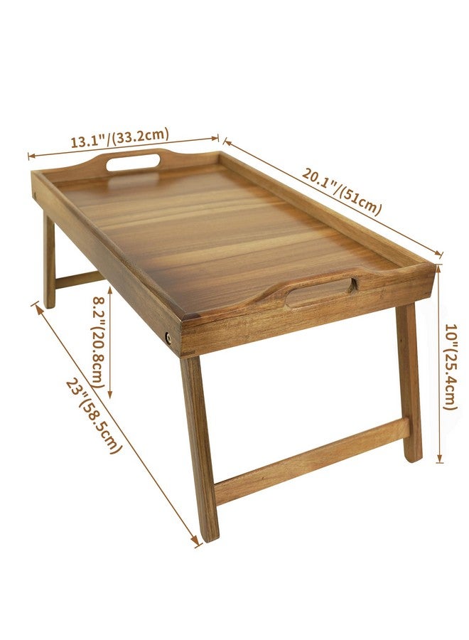 Utoplike Acacia Bed Tray Table for Eating, Large Breakfast Tray with Folding Legs, Wood Serving Trays for Laptop Working - Image 5