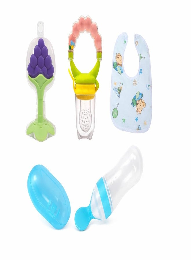 KALRA MAGIC® Baby Feeding & Hygiene Combo Set – Spoon Feeder Bottle, Teether, Fruit Feeder, Bib & Finger Brush | Safe, Easy & Hygienic Essentials for Newborns, Infants & Toddlers (Multiple Variants) (BABY-CARE-COMBO-4IN1-003) - Image 1