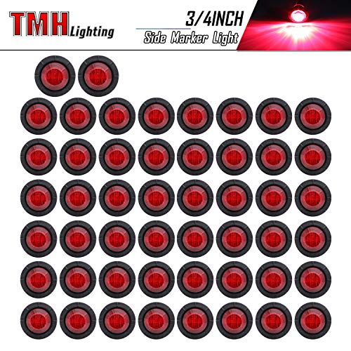 TMH 50 Pcs 3/4 Inch Red Clearance Side Marker Indicator Lights Mini Round Front Rear 3 LED with Rubber for Trailer Truck Bus Car Pickup 12V DC - Image 1