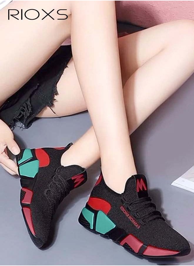 RIOXS - Women's Sports Shoes, Breathable Mesh Platform Sneakers, Comfy Sport Shoes For Running Walking Jogging, Miss Womens Athletic Shoes, Anti-slip Soft Rubber Sole Trainers, Ladies Tennis Shoes For Indoor Outdoor Activities, Ladies Athlesiure Trainers - Image 1