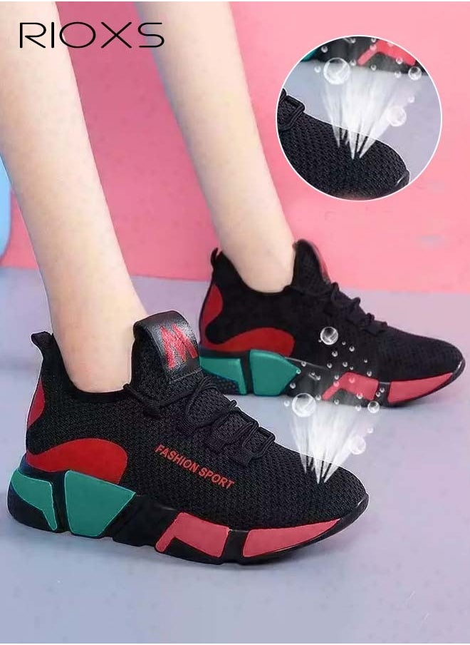 RIOXS - Women's Sports Shoes, Breathable Mesh Platform Sneakers, Comfy Sport Shoes For Running Walking Jogging, Miss Womens Athletic Shoes, Anti-slip Soft Rubber Sole Trainers, Ladies Tennis Shoes For Indoor Outdoor Activities, Ladies Athlesiure Trainers - Image 1