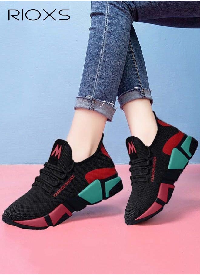 RIOXS - Women's Sports Shoes, Breathable Mesh Platform Sneakers, Comfy Sport Shoes For Running Walking Jogging, Miss Womens Athletic Shoes, Anti-slip Soft Rubber Sole Trainers, Ladies Tennis Shoes For Indoor Outdoor Activities, Ladies Athlesiure Trainers - Image 1