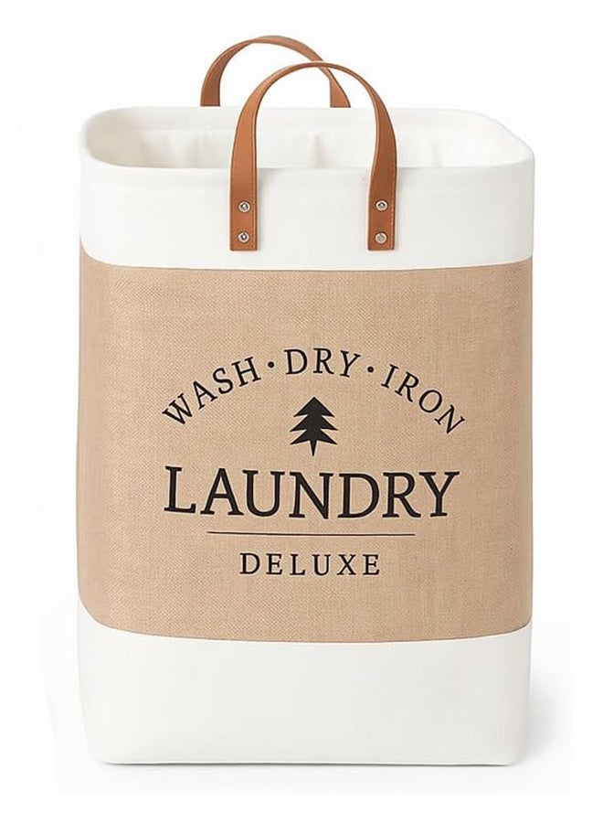 Large Laundry Basket – Tall 67L Waterproof Linen Hamper with Leather Handles. Excellent to keep Clothes, Blankets, and Toys in Bedroom, Bathroom, or Living Room - Image 1