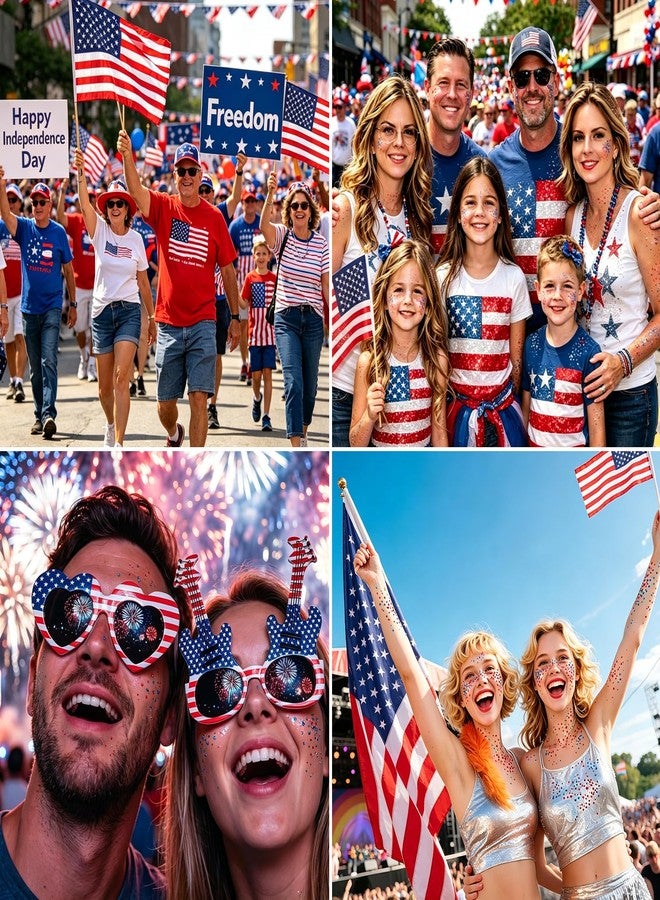 Qawnfy بريق أحمر وأبيض وأزرق للوجه والجسم، لا حاجة للغراء، للاحتفال بيوم الاستقلال الأمريكي (4 يوليو). - Image 5