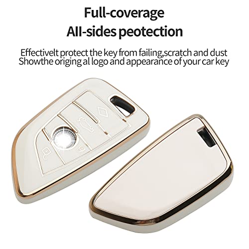 Bqepe for BMW Key Fob Cover Keychain Fit for 2 5 6 7 Series X1 X2 X3 X5 X6 Smart Key Shell Case (Ivory White) - Image 3