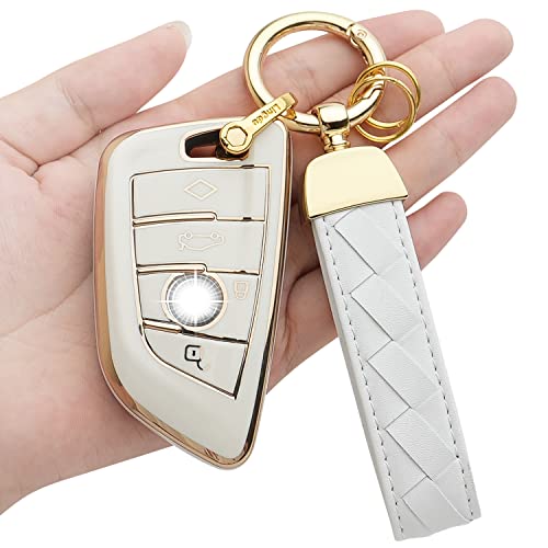 Bqepe for BMW Key Fob Cover Keychain Fit for 2 5 6 7 Series X1 X2 X3 X5 X6 Smart Key Shell Case (Ivory White) - Image 1