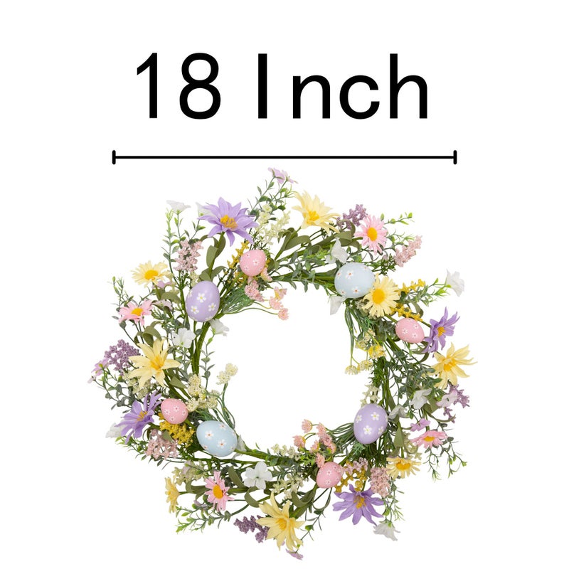 VGIA 18 Inch Pastel Egg Easter Wreath with Wild Flowers for Front Door Spring Decorations - Image 2