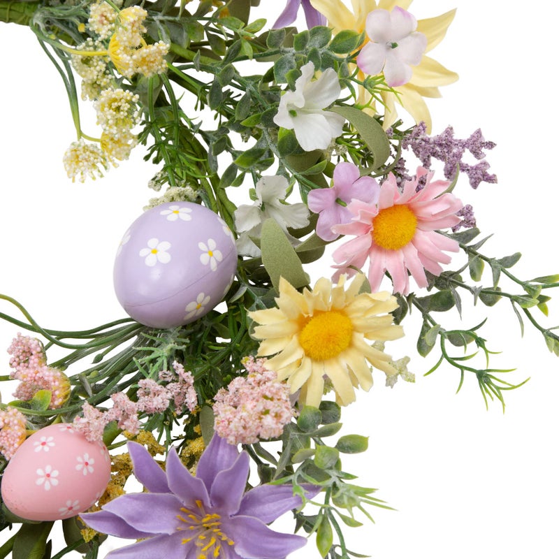 VGIA 18 Inch Pastel Egg Easter Wreath with Wild Flowers for Front Door Spring Decorations - Image 4