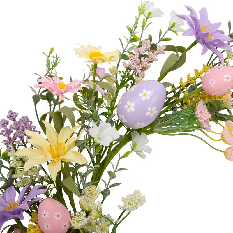 VGIA 18 Inch Pastel Egg Easter Wreath with Wild Flowers for Front Door Spring Decorations - Image 3
