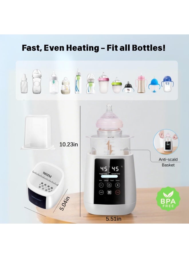 Flushrenic Bottle Warmer, 6-in-1 Multi-Function Rapid Baby Bottle Warmer for Breast Milk/Formula, with Night Light, Milk Warmer with Precise Temperature Control, 48-Hour Keep Warm, Defrost, Food Heating and Sterilisation (White) - Image 2