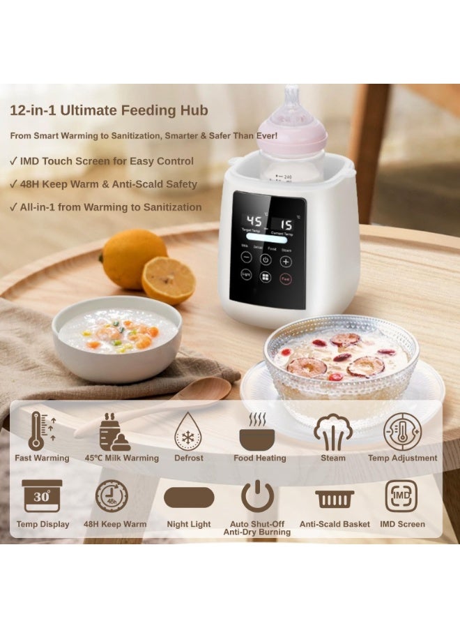 Flushrenic Bottle Warmer, 6-in-1 Multi-Function Rapid Baby Bottle Warmer for Breast Milk/Formula, with Night Light, Milk Warmer with Precise Temperature Control, 48-Hour Keep Warm, Defrost, Food Heating and Sterilisation (White) - Image 3