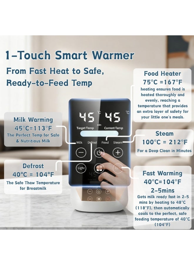 Flushrenic Bottle Warmer, 6-in-1 Multi-Function Rapid Baby Bottle Warmer for Breast Milk/Formula, with Night Light, Milk Warmer with Precise Temperature Control, 48-Hour Keep Warm, Defrost, Food Heating and Sterilisation (White) - Image 4