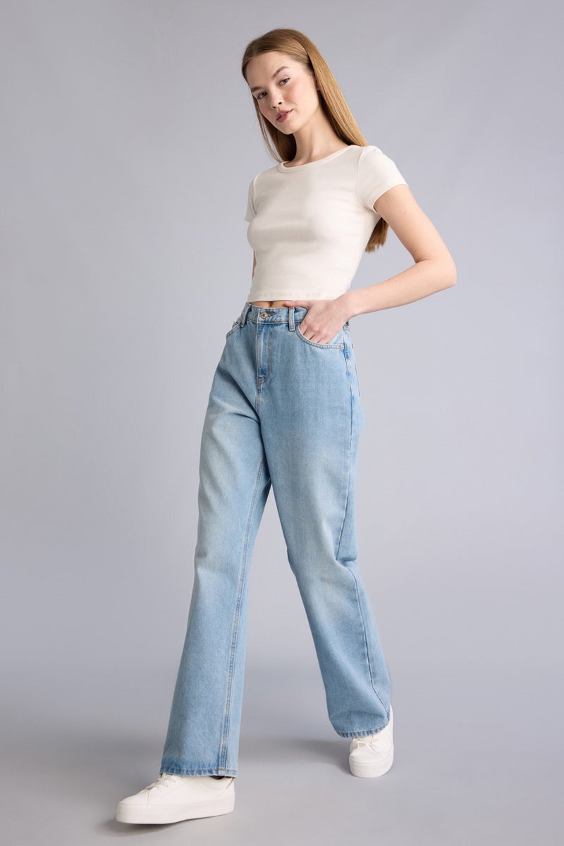 DeFacto Blue Woman Wide Leg High Waist Long Jeans Casual - Image 2