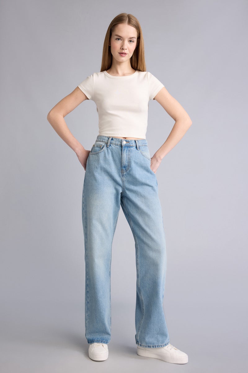 DeFacto Blue Woman Wide Leg High Waist Long Jeans Casual - Image 1