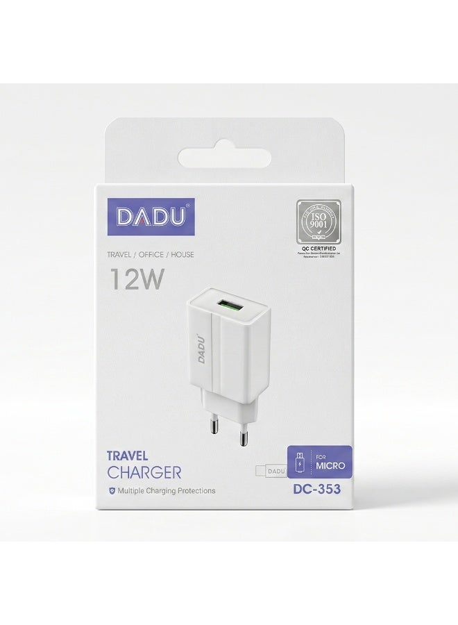 DADU DC-353 Charger – 12W Fast Charging – Micro USB – QC Certified – Multiple Protection – Safe - White - Image 4