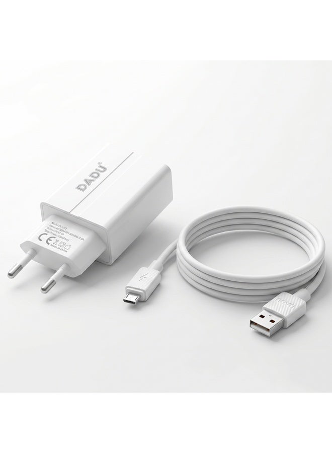 DADU DC-353 Charger – 12W Fast Charging – Micro USB – QC Certified – Multiple Protection – Safe - White - Image 1