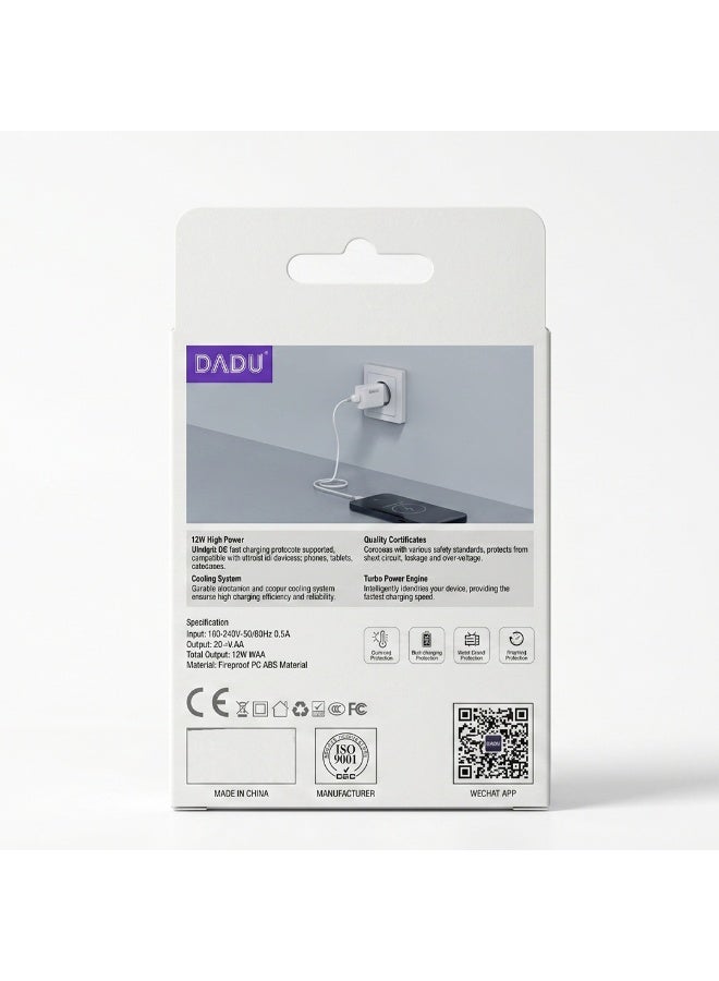 DADU DC-353 Charger – 12W Fast Charging – Micro USB – QC Certified – Multiple Protection – Safe - White - Image 3