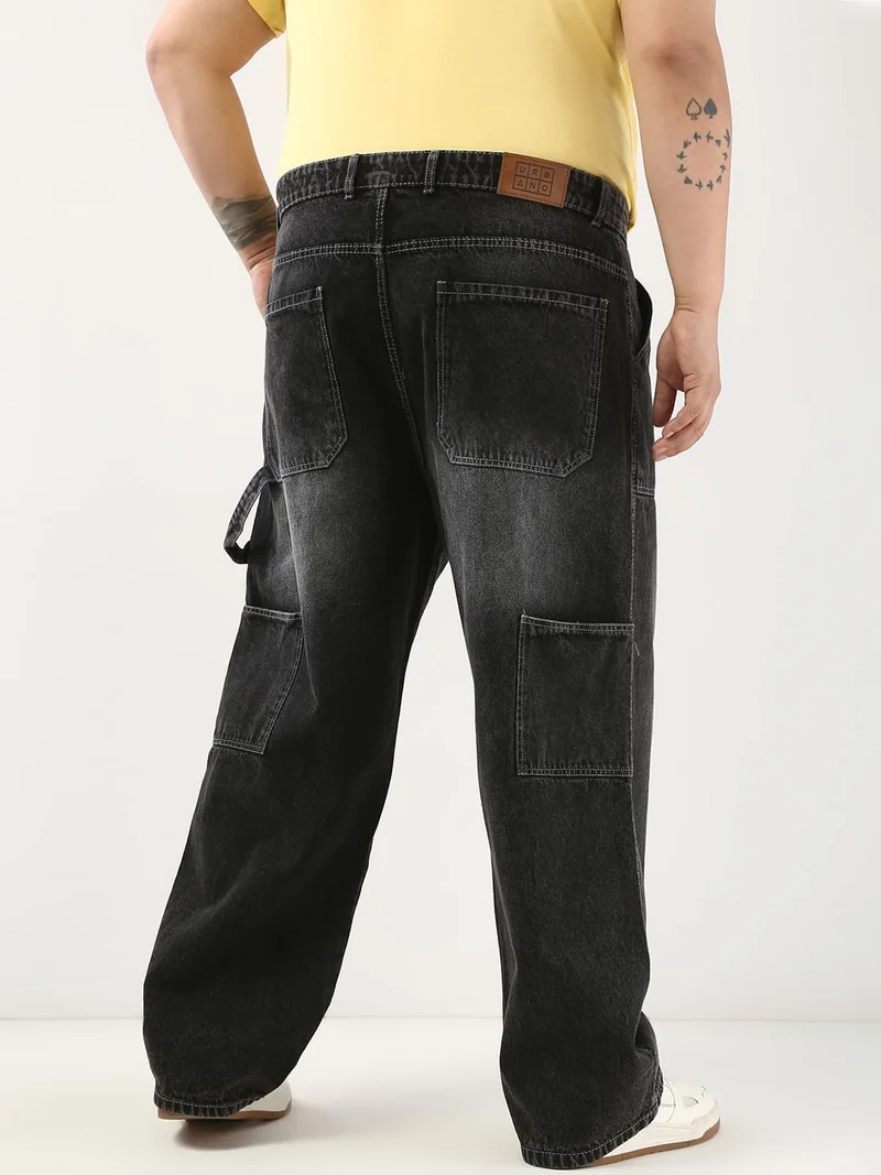 Urbano Fashion  Urbano Plus Men's Black Loose Fit Cargo Carpenter Jeans with 6 Pockets Non-Stretchable  | Best Price UAE
