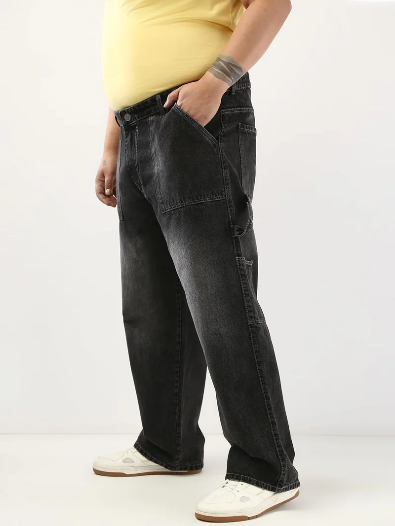 Urbano Fashion  Urbano Plus Men's Black Loose Fit Cargo Carpenter Jeans with 6 Pockets Non-Stretchable  | Best Price UAE