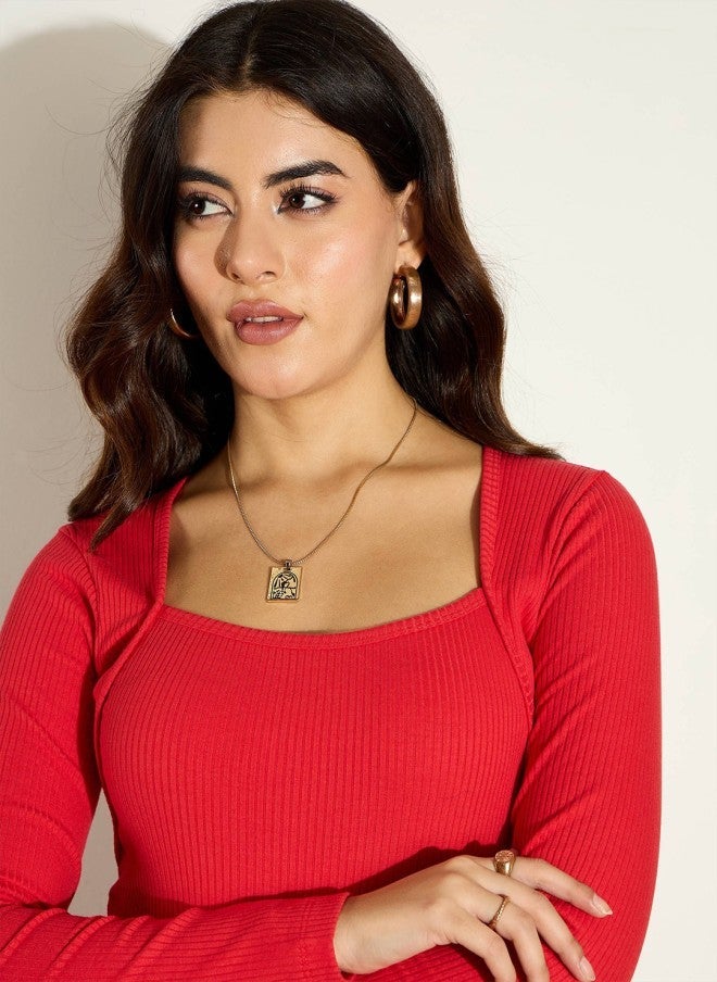 ساسافراس بلوزة نسائية ضيقة حمراء - Image 2