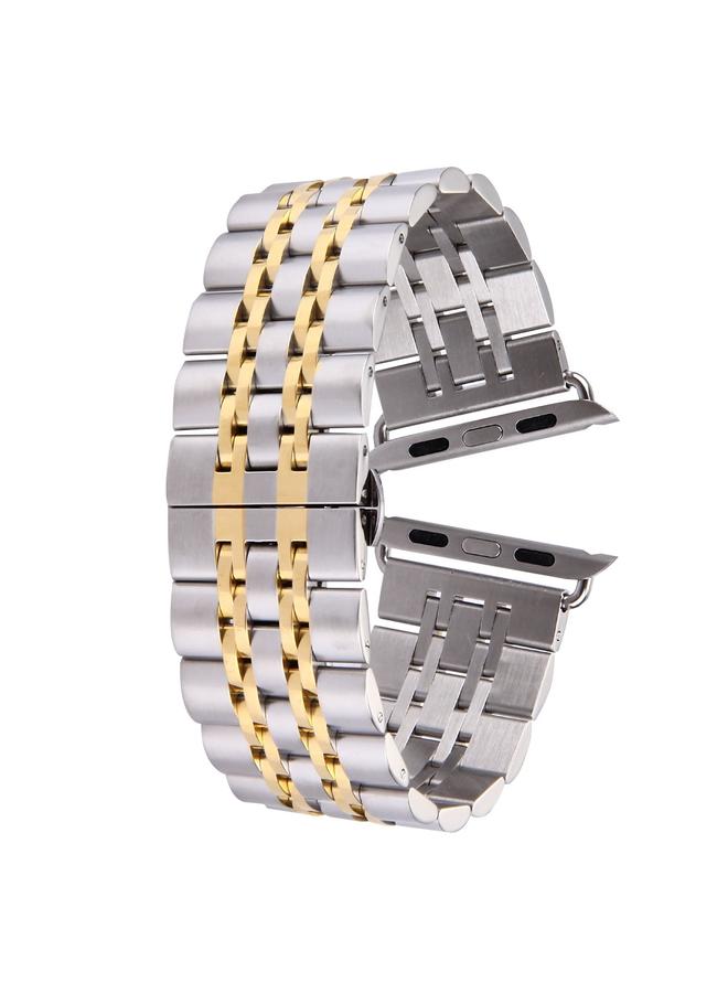 erorex 22mm Men Hidden Butterfly Buckle 7 Beads Stainless Steel Watch Band For Apple Watch 38mm - Image 1