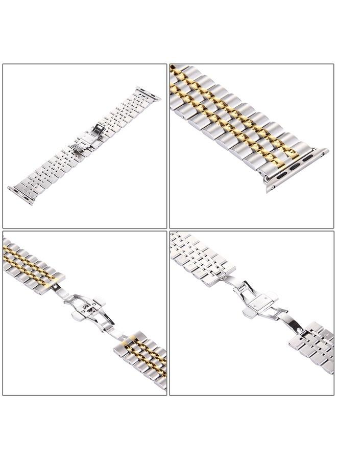 erorex 22mm Men Hidden Butterfly Buckle 7 Beads Stainless Steel Watch Band For Apple Watch 38mm - Image 3
