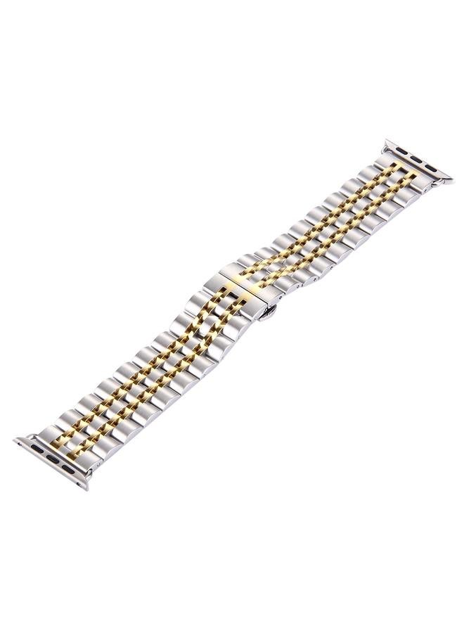 erorex 22mm Men Hidden Butterfly Buckle 7 Beads Stainless Steel Watch Band For Apple Watch 38mm - Image 2