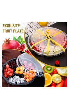 SYOSI 10 Pcs Round Plastic Appetizer Tray with Lid,Divided Serving Tray, Disposable Food Storage Trays Containers, Plastic Tray Storage,Fruit Platter Vegetable Trays for Party and Buffet 10.4 Inch  - Image 4