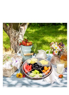 SYOSI 10 Pcs Round Plastic Appetizer Tray with Lid,Divided Serving Tray, Disposable Food Storage Trays Containers, Plastic Tray Storage,Fruit Platter Vegetable Trays for Party and Buffet 10.4 Inch  - Image 5