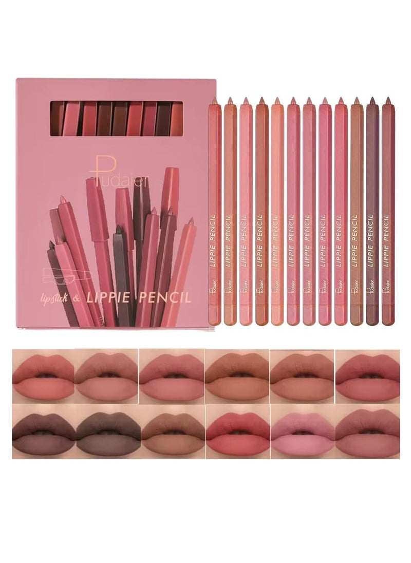 pudaier - 12 Colors Lipstick and Lippie Pencil Set with 3Pcs Sharpener Soft 12Pcs Lip Liner Set Pencil Easy to Use Lip Makeup Waterproof Long Lasting Lipstick Set Full Color Lipliner Pencil Matte - Image 1