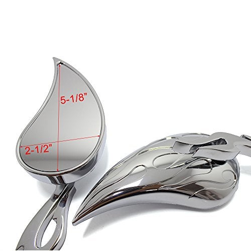 MISS MOLY Chrome Custom Flame Tear Drop Motorcycle Mirrors for Harley Davidson Sportster Street Fatboy Softail-Pair - Image 3