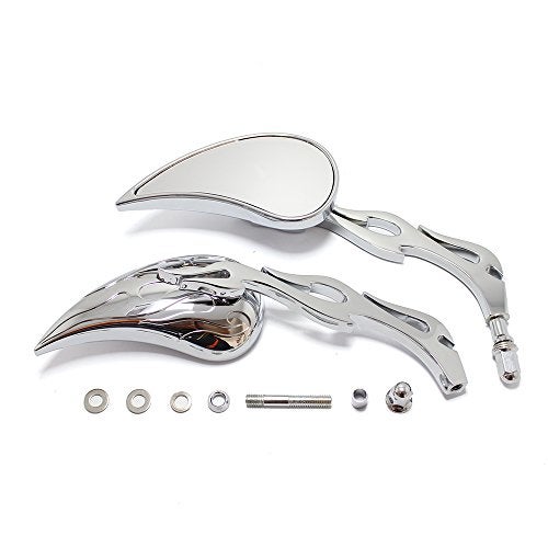 MISS MOLY Chrome Custom Flame Tear Drop Motorcycle Mirrors for Harley Davidson Sportster Street Fatboy Softail-Pair - Image 1