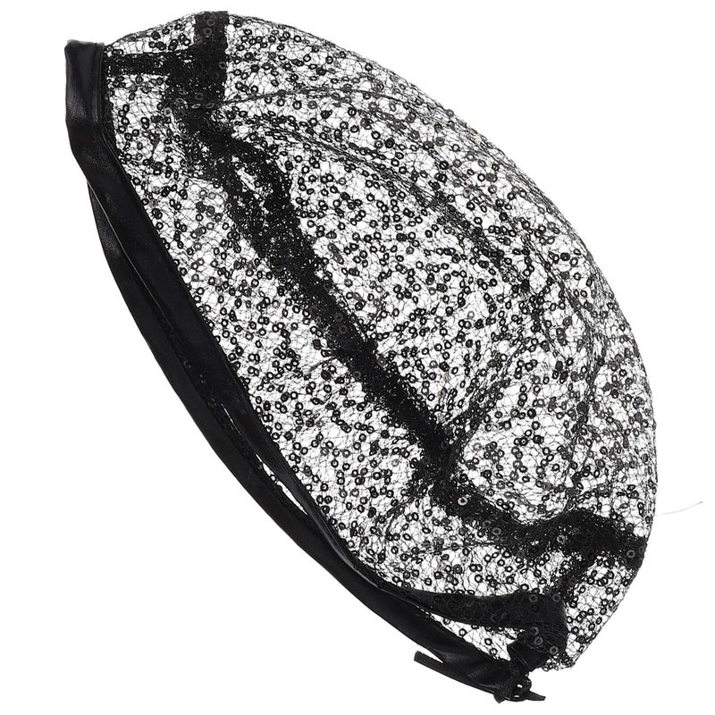 Black Lace Mesh Beanie Hat for Women Summer Thin Crochet Sun Visor Cap Large Head Wrap - Image 2