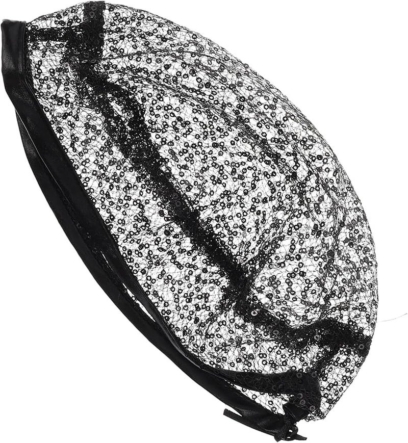 Black Lace Mesh Beanie Hat for Women Summer Thin Crochet Sun Visor Cap Large Head Wrap - Image 1