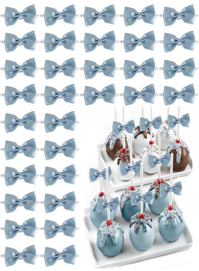 LiBongTa Dusty Blue Satin Ribbon Bows 2 inch Premade Twist Tie Bows 50 PCS Small Blue Bow for Gift Wrapping Cake Candy Treat Bags Party Favors Crafts Birthday Wedding Decorations - Image 1
