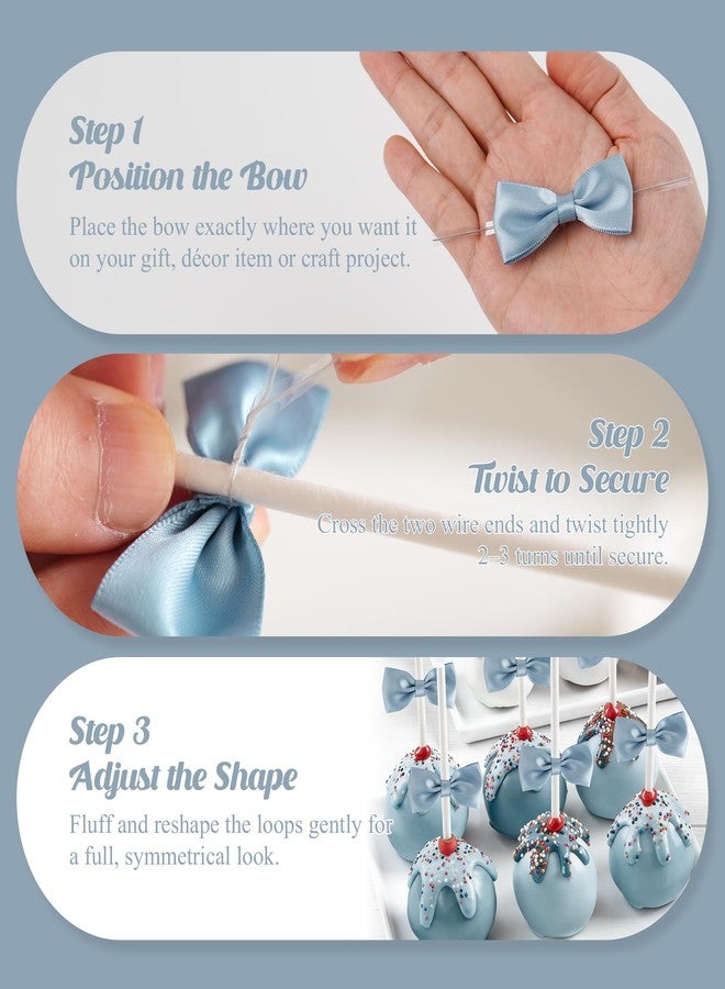 LiBongTa Dusty Blue Satin Ribbon Bows 2 inch Premade Twist Tie Bows 50 PCS Small Blue Bow for Gift Wrapping Cake Candy Treat Bags Party Favors Crafts Birthday Wedding Decorations - Image 4