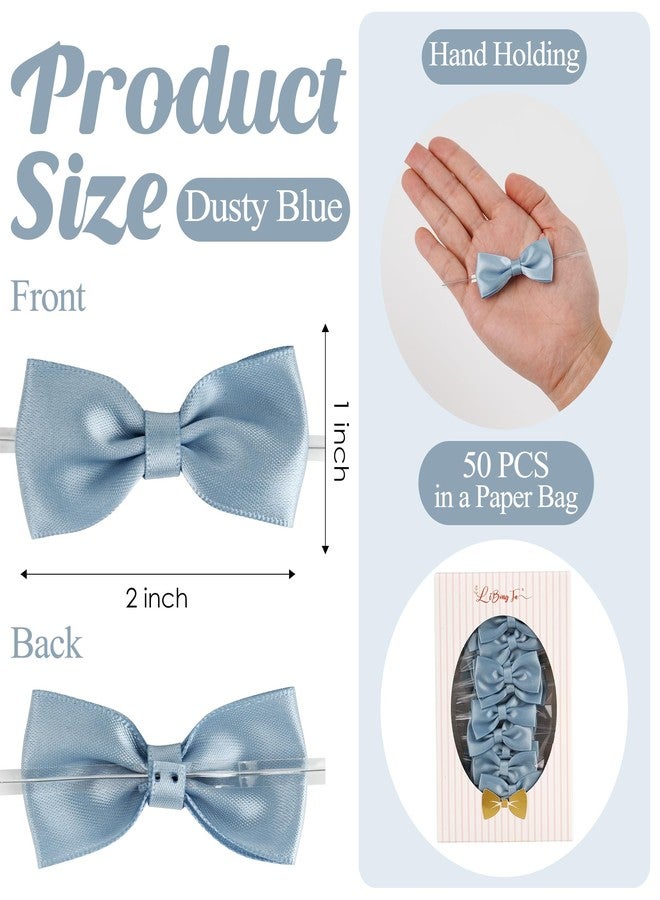 LiBongTa Dusty Blue Satin Ribbon Bows 2 inch Premade Twist Tie Bows 50 PCS Small Blue Bow for Gift Wrapping Cake Candy Treat Bags Party Favors Crafts Birthday Wedding Decorations - Image 2