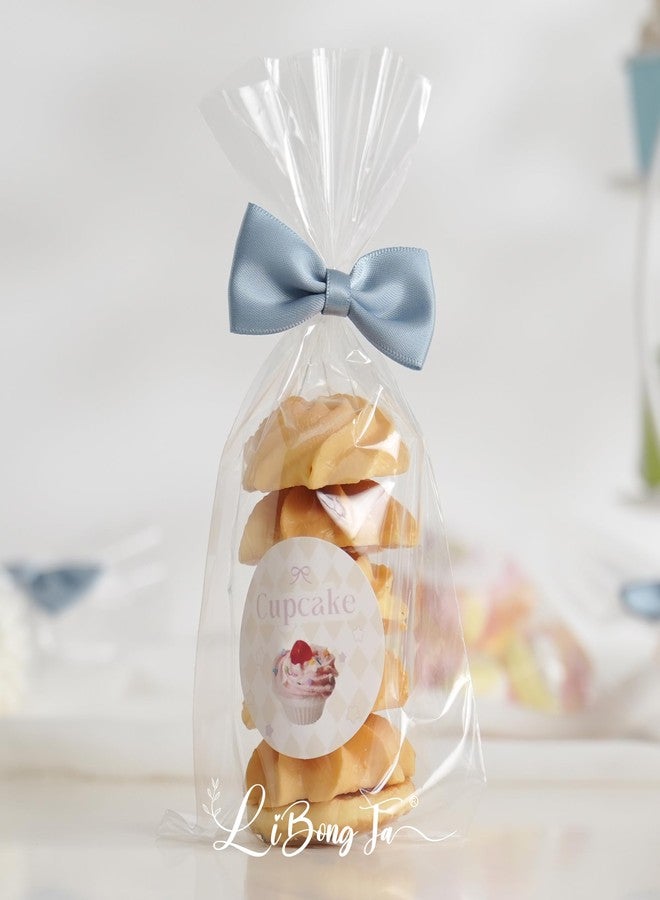 LiBongTa Dusty Blue Satin Ribbon Bows 2 inch Premade Twist Tie Bows 50 PCS Small Blue Bow for Gift Wrapping Cake Candy Treat Bags Party Favors Crafts Birthday Wedding Decorations - Image 5