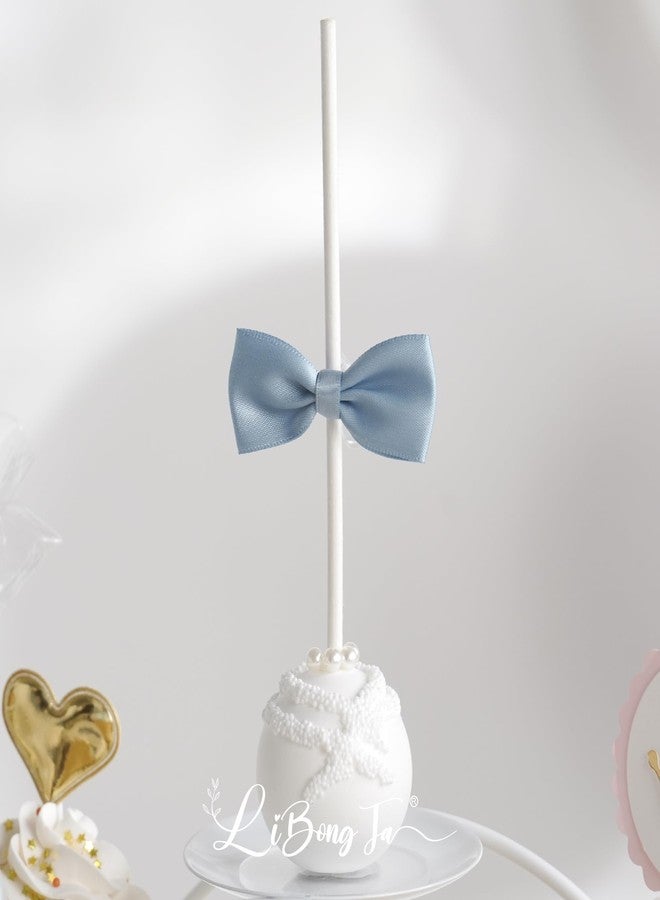 LiBongTa Dusty Blue Satin Ribbon Bows 2 inch Premade Twist Tie Bows 50 PCS Small Blue Bow for Gift Wrapping Cake Candy Treat Bags Party Favors Crafts Birthday Wedding Decorations - Image 3