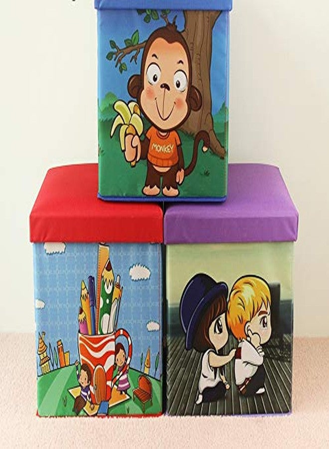 VDHJA� Polyester Waterproof Foldable Light Weight School Bus Shape Storage Cums Sitting Organizing Box, Multicolour - Image 1