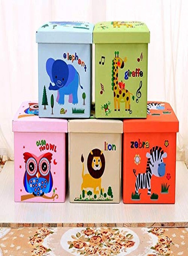 VDHJA� Polyester Waterproof Foldable Light Weight School Bus Shape Storage Cums Sitting Organizing Box, Multicolour - Image 4
